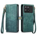 For Xiaomi Redmi K70E Geometric Zipper Wallet Side Buckle Leather Phone Case(Green)