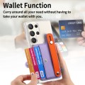 For Samsung Galaxy S23 Ultra 5G Multi-functional Wristband Card Wallet Transparent Phone Case(Purple
