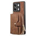 For Xiaomi Redmi Note 13 Crossbody Multi-function Zipper Wallet Phone Case(Brown)