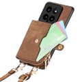 For Xiaomi 14 Crossbody Multi-function Zipper Wallet Phone Case(Brown)