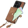 For Xiaomi 14 Pro Crossbody Multi-function Zipper Wallet Phone Case(Brown)