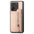 For Xiaomi 13T / 13T Pro Carbon Fiber Flip Zipper Wallet Phone Case(Apricot)