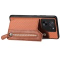 For Xiaomi 13T / 13T Pro Carbon Fiber Flip Zipper Wallet Phone Case(Brown)