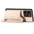 For Xiaomi  Redmi 13C Carbon Fiber Flip Zipper Wallet Phone Case(Apricot)