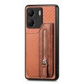For Xiaomi  Redmi 13C Carbon Fiber Flip Zipper Wallet Phone Case(Brown)