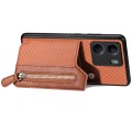 For Xiaomi  Redmi 13C Carbon Fiber Flip Zipper Wallet Phone Case(Brown)