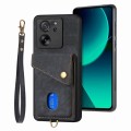 For Xiaomi 13T / 13T Pro Retro Card Wallet Fold Leather Phone Case with Strap(Black)