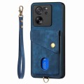 For Xiaomi 13T / 13T Pro Retro Card Wallet Fold Leather Phone Case with Strap(Blue)