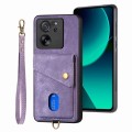 For Xiaomi 13T / 13T Pro Retro Card Wallet Fold Leather Phone Case with Strap(Purple)
