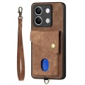 ForXiaomi Redmi Note 13 Retro Card Wallet Fold Leather Phone Case with Strap(Brown)