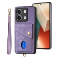 ForXiaomi Redmi Note 13 Retro Card Wallet Fold Leather Phone Case with Strap(Purple)