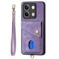 ForXiaomi Redmi Note 13 Retro Card Wallet Fold Leather Phone Case with Strap(Purple)