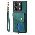ForXiaomi Redmi Note 13 Retro Card Wallet Fold Leather Phone Case with Strap(Green)