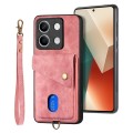ForXiaomi Redmi Note 13 Retro Card Wallet Fold Leather Phone Case with Strap(Pink)