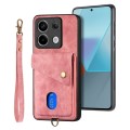 For Xiaomi Redmi Note 13 Pro Retro Card Wallet Fold Leather Phone Case with Strap(Pink)
