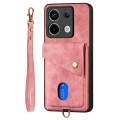 For Xiaomi Redmi Note 13 Pro Retro Card Wallet Fold Leather Phone Case with Strap(Pink)