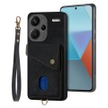For Xiaomi Redmi Note 13 Pro+ Retro Card Wallet Fold Leather Phone Case with Strap(Black)