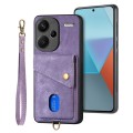 For Xiaomi Redmi Note 13 Pro+ Retro Card Wallet Fold Leather Phone Case with Strap(Purple)