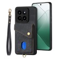 For Xiaomi 14 Retro Card Wallet Fold Leather Phone Case with Strap(Black)