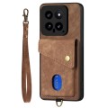 For Xiaomi 14 Retro Card Wallet Fold Leather Phone Case with Strap(Brown)