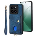 For Xiaomi 14 Retro Card Wallet Fold Leather Phone Case with Strap(Blue)