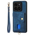 For Xiaomi 14 Retro Card Wallet Fold Leather Phone Case with Strap(Blue)