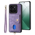 For Xiaomi 14 Retro Card Wallet Fold Leather Phone Case with Strap(Purple)