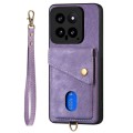 For Xiaomi 14 Retro Card Wallet Fold Leather Phone Case with Strap(Purple)