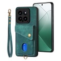 For Xiaomi 14 Retro Card Wallet Fold Leather Phone Case with Strap(Green)