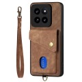 For Xiaomi 14 Pro Retro Card Wallet Fold Leather Phone Case with Strap(Brown)