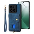 For Xiaomi 14 Pro Retro Card Wallet Fold Leather Phone Case with Strap(Blue)