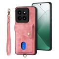 For Xiaomi 14 Pro Retro Card Wallet Fold Leather Phone Case with Strap(Pink)