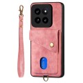 For Xiaomi 14 Pro Retro Card Wallet Fold Leather Phone Case with Strap(Pink)