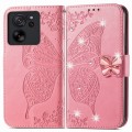 For Xiaomi 13T / 13T Pro Rhinestones Butterfly Love Flower Embossed Leather Phone Case(Pink)