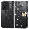 For Xiaomi 13T / 13T Pro Rhinestones Butterfly Love Flower Embossed Leather Phone Case(Black)