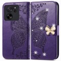 For Xiaomi 13T / 13T Pro Rhinestones Butterfly Love Flower Embossed Leather Phone Case(Dark Purple)