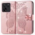 For Xiaomi 13T / 13T Pro Rhinestones Butterfly Love Flower Embossed Leather Phone Case(Rose Gold)