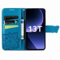 For Xiaomi 13T / 13T Pro Rhinestones Butterfly Love Flower Embossed Leather Phone Case(Blue)