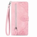 For Itel S23+ Embossed Flower Zipper Leather Phone Case(Pink)