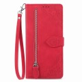 For Itel S23+ Embossed Flower Zipper Leather Phone Case(Red)