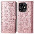 For Tecno Spark Go 2024 Cat and Dog Embossed Leather Phone Case(Rose  Gold)