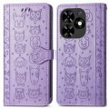 For Tecno Spark Go 2024 Cat and Dog Embossed Leather Phone Case(Purple)