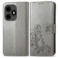 For Tecno Itel S23+ Four-leaf Clasp Embossed Buckle Leather Phone Case(Grey)