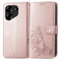 For Tecno Pova 5 4G Four-leaf Clasp Embossed Buckle Leather Phone Case(Rose Gold)