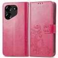 For Tecno Pova 5 4G Four-leaf Clasp Embossed Buckle Leather Phone Case(Red)