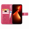 For Tecno Pova 5 4G Four-leaf Clasp Embossed Buckle Leather Phone Case(Red)