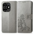 For Tecno Spark Go 2024 Four-leaf Clasp Embossed Buckle Leather Phone Case(Grey)