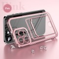 For iPhone 15 Electroplating Frame Card Slot Phone Case(Pink)
