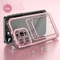 For iPhone 15 Plus Electroplating Frame Card Slot Phone Case(Pink)