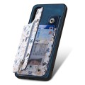 For Samsung Galaxy S21 FE 5G Retro Painted Zipper Wallet Back Phone Case(Blue)